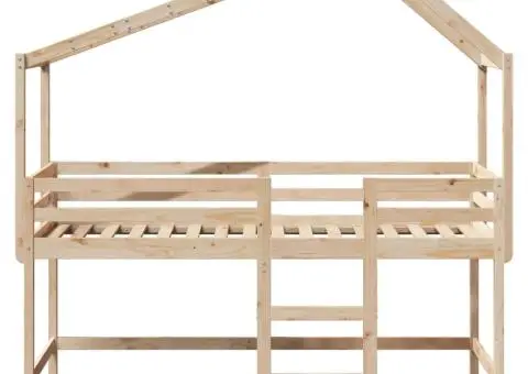 Pat etajat cu scară și acoperiș, alb, 90x200 cm, lemn masiv pin - 4/5