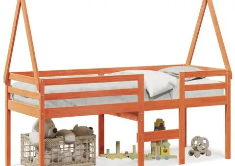 Pat înalt de dormitor, maro ceruit, 90x190cm, lemn masiv de pin - 2/5