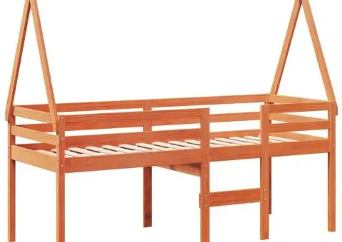 Pat înalt de dormitor, maro ceruit, 90x190cm, lemn masiv de pin - 3/5