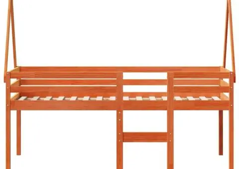 Pat înalt de dormitor, maro ceruit, 90x190cm, lemn masiv de pin - 4/5