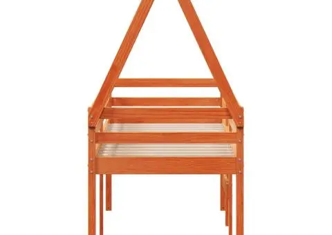 Pat înalt de dormitor, maro ceruit, 90x190cm, lemn masiv de pin - 5/5