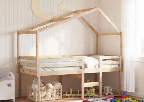 Pat înalt cu acoperiș, 90x190 cm, lemn masiv de pin - 1/5