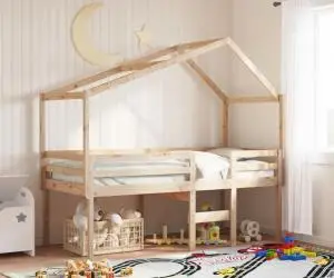 vidaXL Pat înalt cu acoperiș, 90x190 cm, lemn masiv de pin
