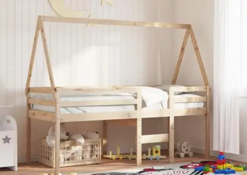 Pat înalt cu acoperiș, 90x190 cm, lemn masiv de pin - 1/5