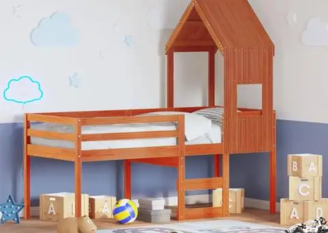 Pat înalt de dormitor, maro ceruit, 90x190cm, lemn masiv de pin - 1/5