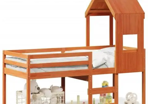 Pat înalt de dormitor, maro ceruit, 90x190cm, lemn masiv de pin - 2/5