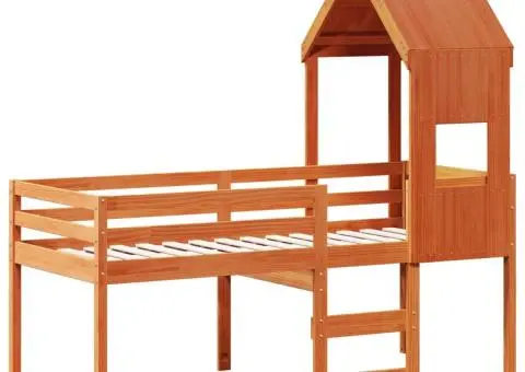 Pat înalt de dormitor, maro ceruit, 90x190cm, lemn masiv de pin - 3/5