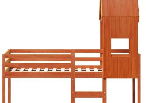 Pat înalt de dormitor, maro ceruit, 90x190cm, lemn masiv de pin - 4/5