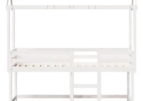 Pat etajat cu scară și acoperiș, alb, 90x190 cm, lemn masiv pin - 4/5