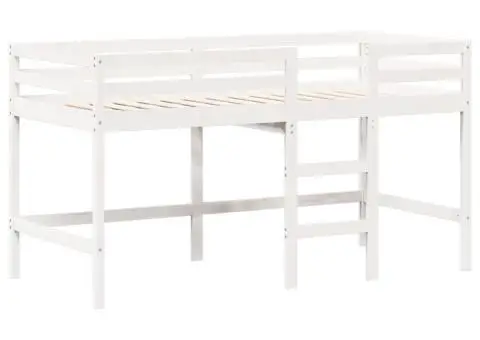 Pat etajat cu scară și acoperiș, alb, 90x190 cm, lemn masiv pin - 5/5