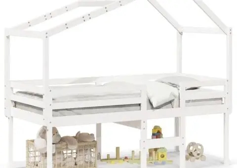 Pat înalt cu acoperiș, alb, 90x200 cm, lemn masiv de pin - 2/5