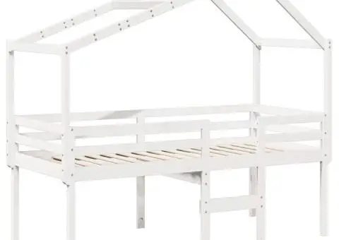 Pat înalt cu acoperiș, alb, 90x200 cm, lemn masiv de pin - 3/5