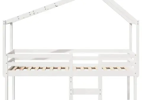 Pat înalt cu acoperiș, alb, 90x200 cm, lemn masiv de pin - 4/5