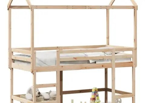 Pat etajat cu scară și acoperiș, alb, 90x190 cm, lemn masiv pin - 2/5