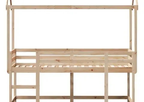 Pat etajat cu scară și acoperiș, alb, 90x190 cm, lemn masiv pin - 4/5