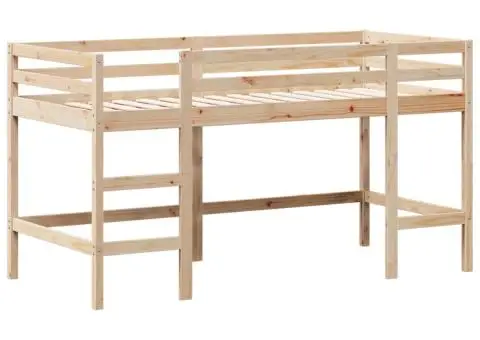 Pat etajat cu scară și acoperiș, alb, 90x190 cm, lemn masiv pin - 5/5