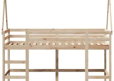 Pat etajat cu scară și acoperiș, alb, 90x190 cm, lemn masiv pin - 4/5