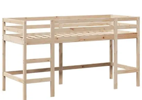 Pat etajat cu scară și acoperiș, alb, 90x190 cm, lemn masiv pin - 5/5