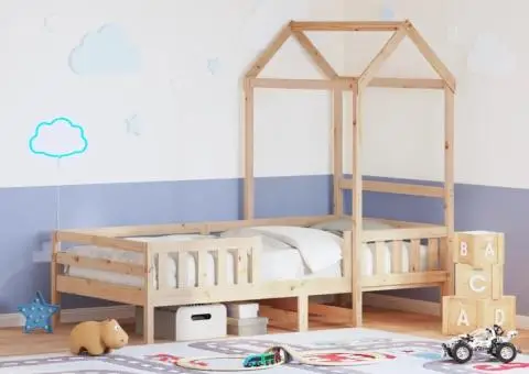 Cadru de pat cu acoperiș, 100x200 cm, lemn masiv de pin - 1/5