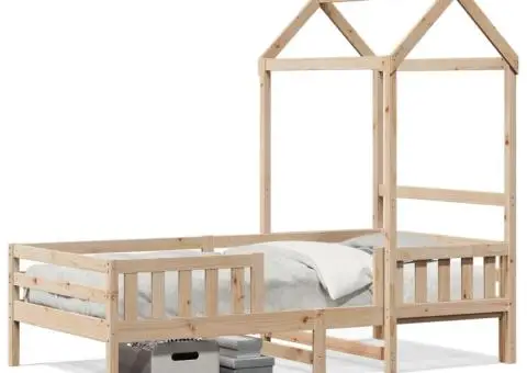 Cadru de pat cu acoperiș, alb, 75x190 cm, lemn masiv de pin - 2/5