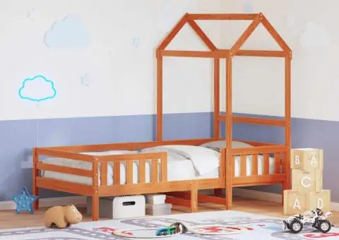 Cadru de pat cu acoperiș maro ceruit 90x200cm lemn masiv pin - 1/5