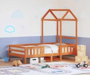 vidaXL Cadru de pat cu acoperiș maro ceruit 90x200cm lemn masiv pin