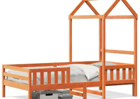 Cadru de pat cu acoperiș maro ceruit 90x200cm lemn masiv pin - 2/5