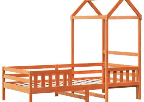 Cadru de pat cu acoperiș maro ceruit 90x200cm lemn masiv pin - 3/5