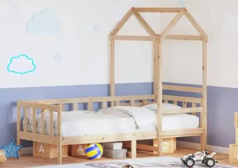 Pat de zi cu acoperiș, 90x200 cm, lemn masiv de pin - 1/5