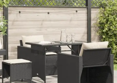 Set mobilier de grădină cu perne, 4 piese, negru, poliratan - 1/5