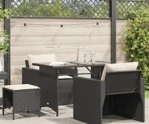 vidaXL Set mobilier de grădină cu perne, 4 piese, negru, poliratan