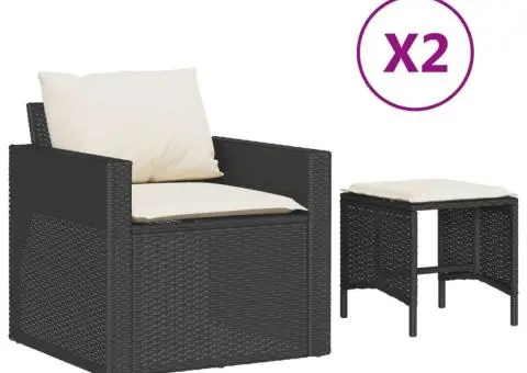 Set mobilier de grădină cu perne, 4 piese, negru, poliratan - 2/5
