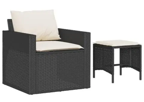 Set mobilier de grădină cu perne, 4 piese, negru, poliratan - 3/5
