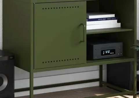 Dulap TV, verde măsliniu, 68x39x60,5 cm, oțel - 1/5