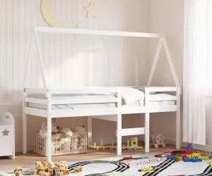 vidaXL Pat înalt cu acoperiș, alb, 75x190 cm, lemn masiv de pin