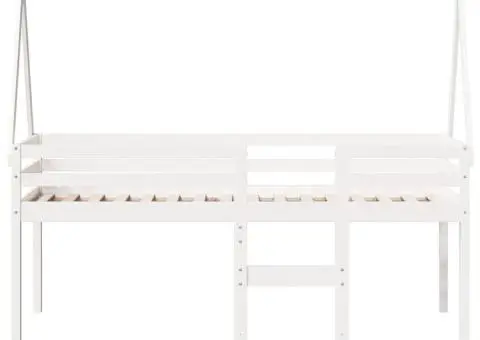 Pat înalt cu acoperiș, alb, 75x190 cm, lemn masiv de pin - 4/5