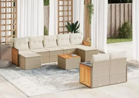 Set canapele de grădină cu perne, 10 piese, bej, poliratan - 1/5