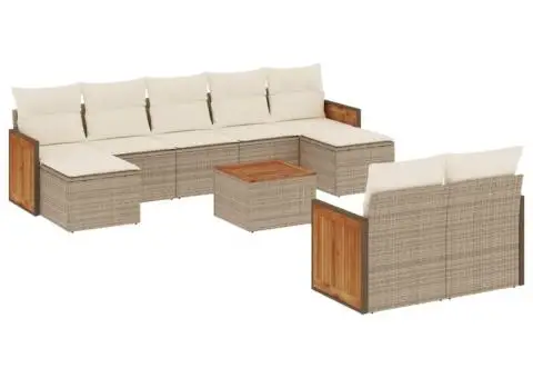 Set canapele de grădină cu perne, 10 piese, bej, poliratan - 2/5