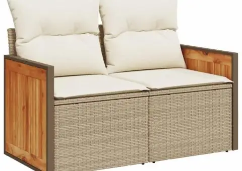 Set canapele de grădină cu perne, 10 piese, bej, poliratan - 3/5