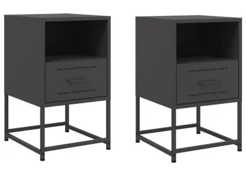 Noptiere, 2 buc., negru, 36x39x60,5 cm, oțel - 2/5