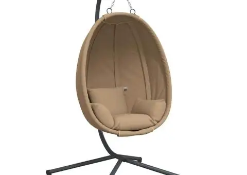 Scaun suspendat tip ou, cu suport, taupe, ratan și oțel - 2/5