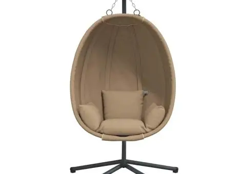 Scaun suspendat tip ou, cu suport, taupe, ratan și oțel - 4/5