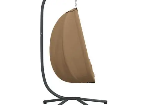 Scaun suspendat tip ou, cu suport, taupe, ratan și oțel - 5/5