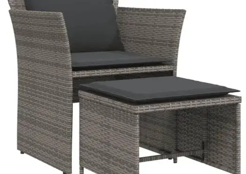 Scaun de grădină cu taburet, gri, poliratan - 2/5