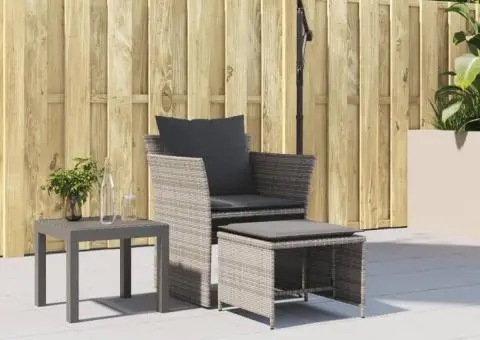 Scaun de grădină cu taburet, gri, poliratan - 3/5