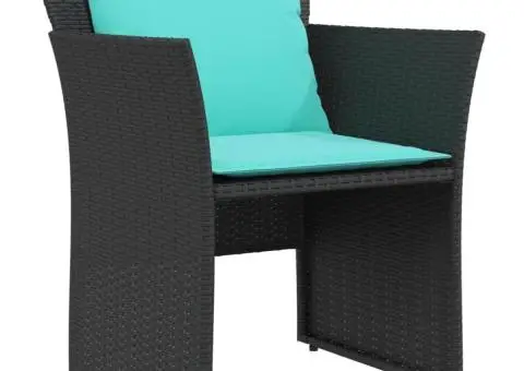 Scaun de grădină cu taburet, negru, poliratan - 4/5