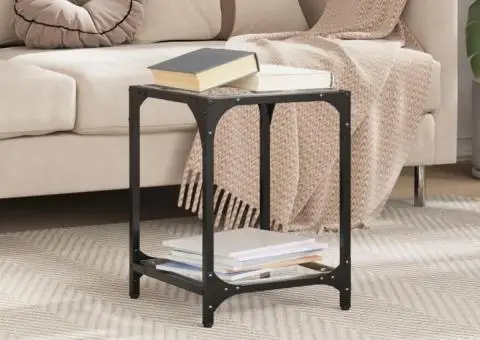 Măsuță de cafea, blat din sticlă transparentă, 30x30x40 cm oțel - 3/5