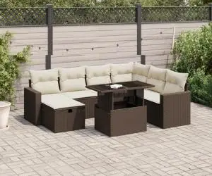 vidaXL Set canapele de grădină cu perne, 8 piese, maro, poliratan