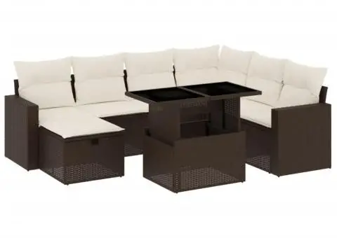 Set canapele de grădină cu perne, 8 piese, maro, poliratan - 2/5