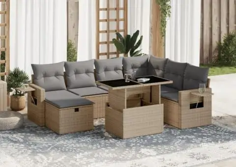 Set canapele de grădină, 8 piese, cu perne, bej, poliratan - 1/5